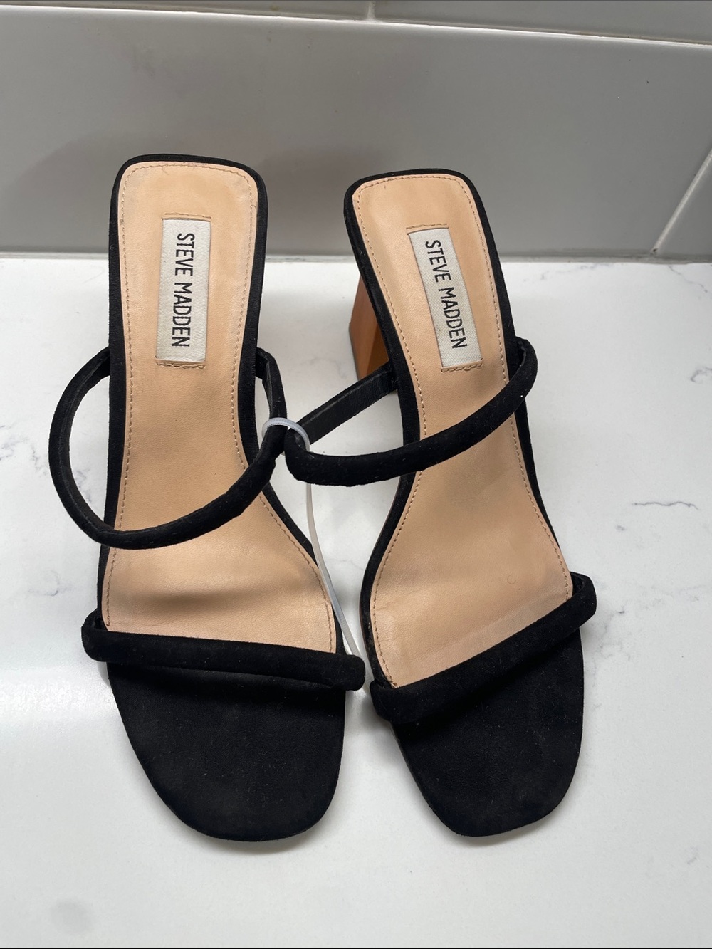 Steve Madden Black Suede Double-Strap Block Heel Sandals
